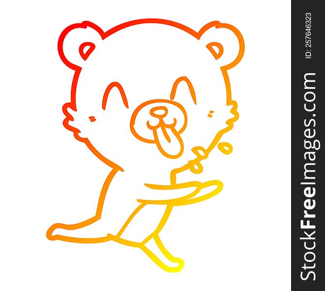 Warm Gradient Line Drawing Rude Cartoon Polar Bear Sticking Out Tongue
