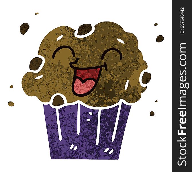 retro illustration style quirky cartoon happy muffin. retro illustration style quirky cartoon happy muffin