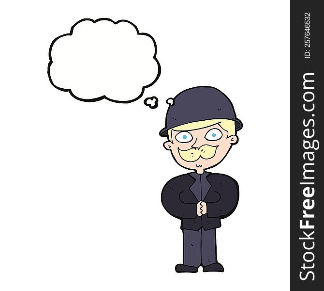 Cartoon Man In Bowler Hat With Thought Bubble
