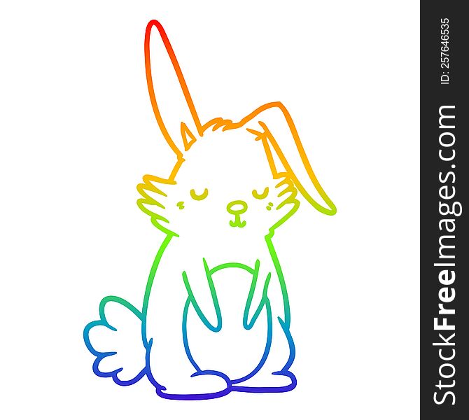 Rainbow Gradient Line Drawing Cartoon Sleepy Rabbit