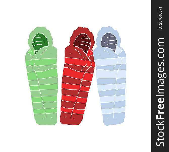 Flat Color Illustration Of A Cartoon Sleeping Bags