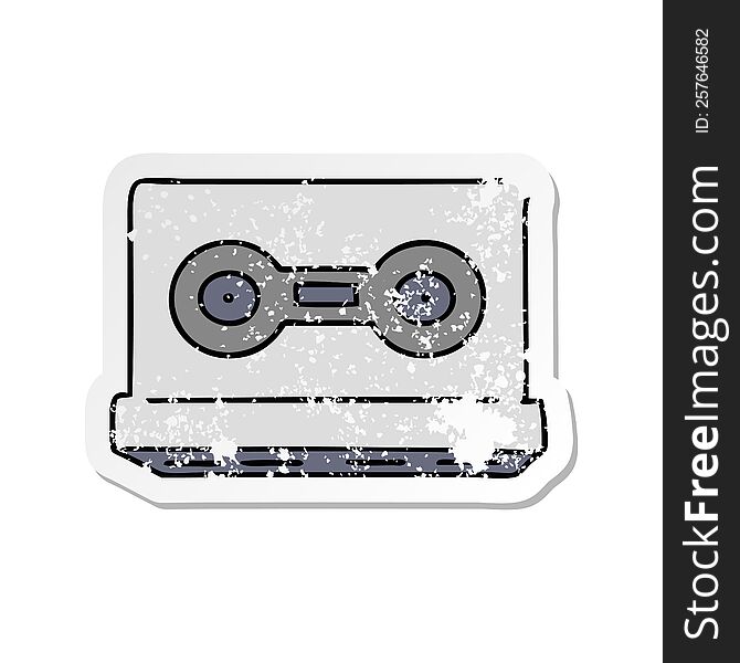 hand drawn distressed sticker cartoon doodle of a distressed sticker cassette tape