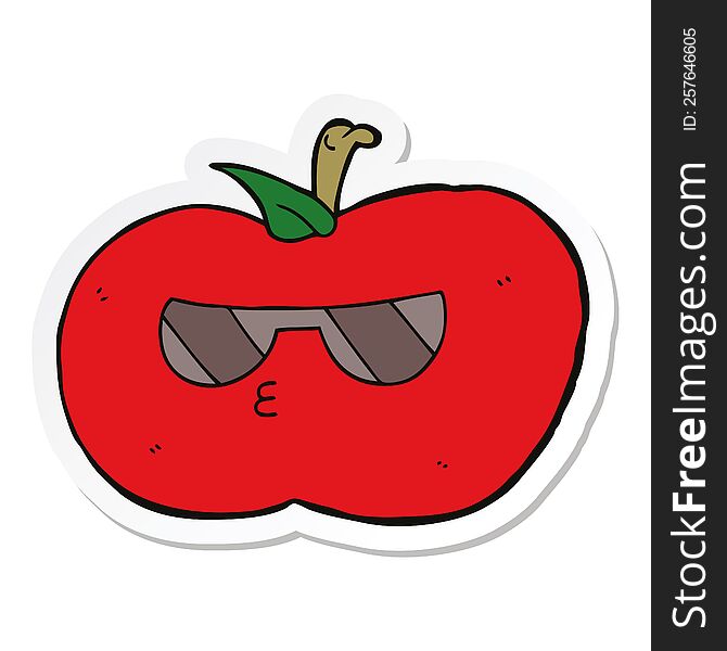 sticker of a cartoon cool apple