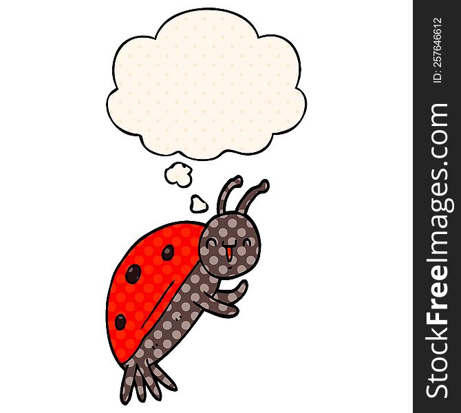 Cute Cartoon Ladybug And Thought Bubble In Comic Book Style