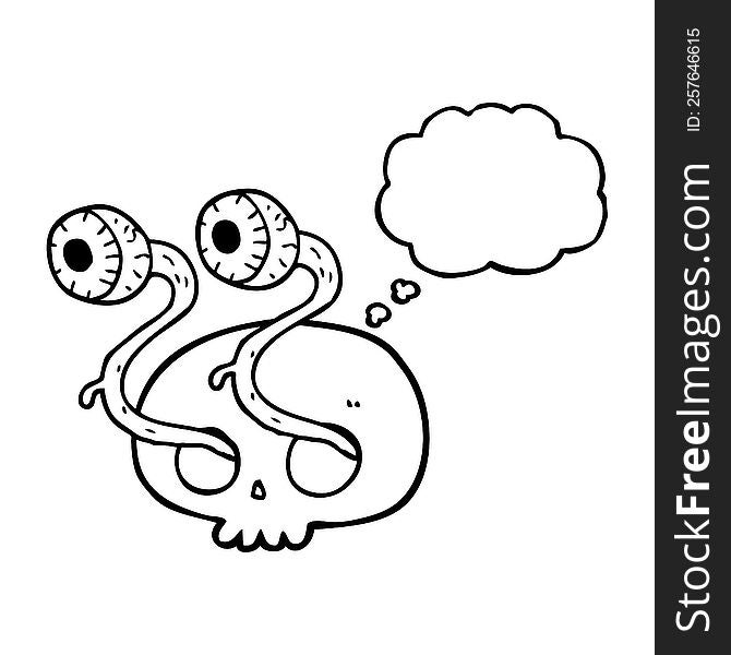 gross freehand drawn thought bubble cartoon skull with eyeballs. gross freehand drawn thought bubble cartoon skull with eyeballs