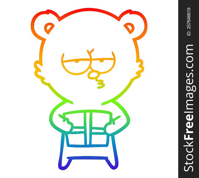 Rainbow Gradient Line Drawing Christmas Bear Cartoon