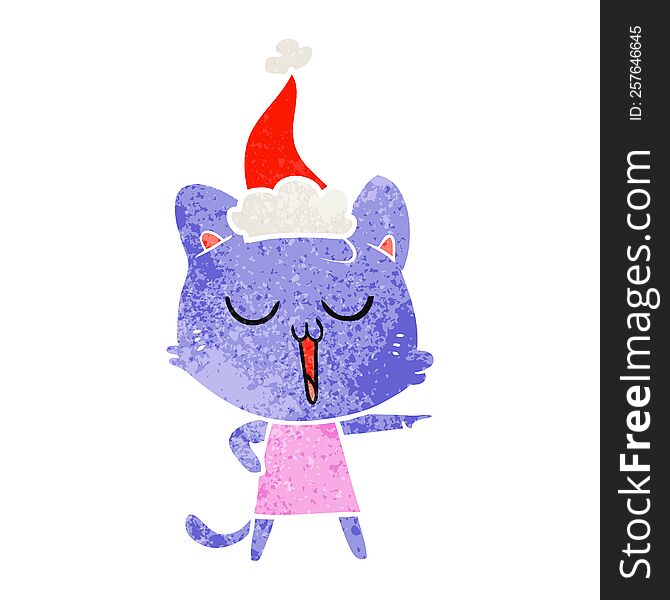 Retro Cartoon Of A Cat Singing Wearing Santa Hat