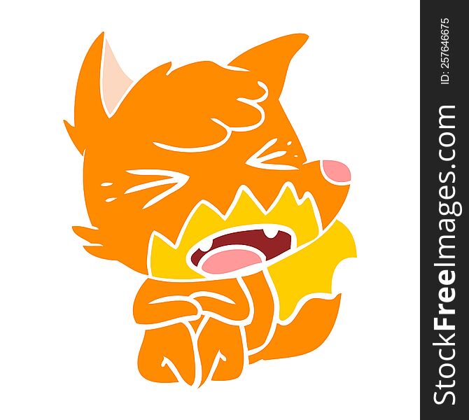 angry flat color style cartoon fox sitting on floor