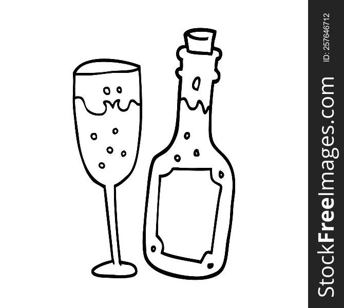 cartoon champagne bottle and glass