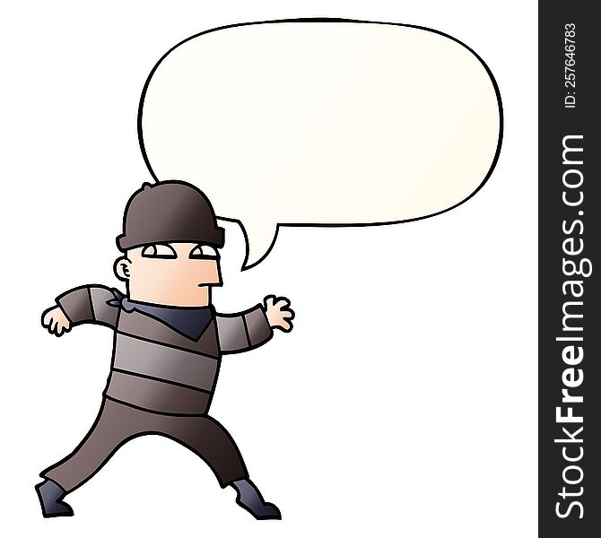 cartoon thief with speech bubble in smooth gradient style
