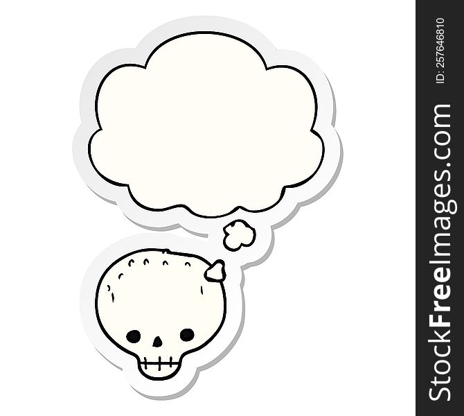 cartoon skull with thought bubble as a printed sticker