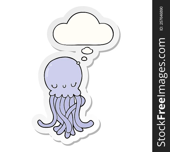 Cute Cartoon Jellyfish And Thought Bubble As A Printed Sticker