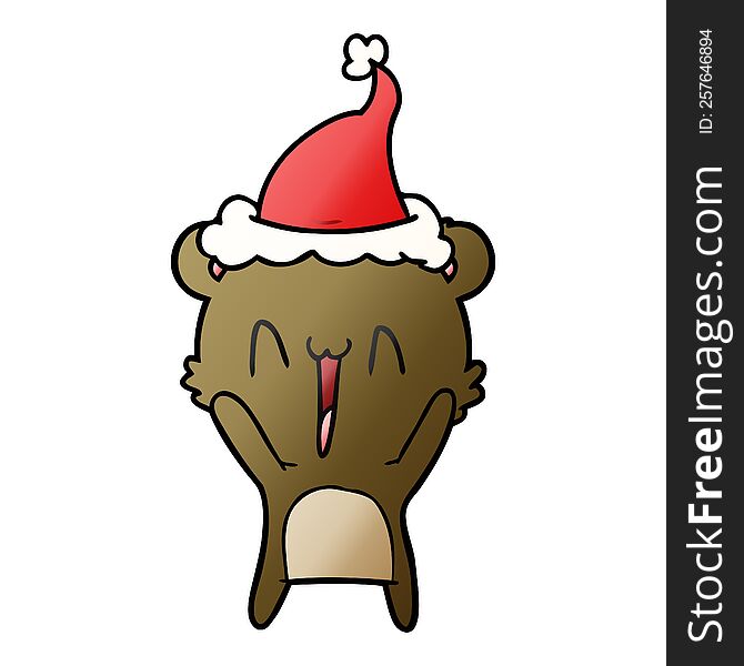 happy bear hand drawn gradient cartoon of a wearing santa hat. happy bear hand drawn gradient cartoon of a wearing santa hat