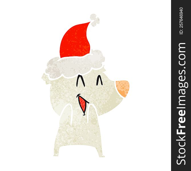 Laughing Polar Bear Retro Cartoon Of A Wearing Santa Hat
