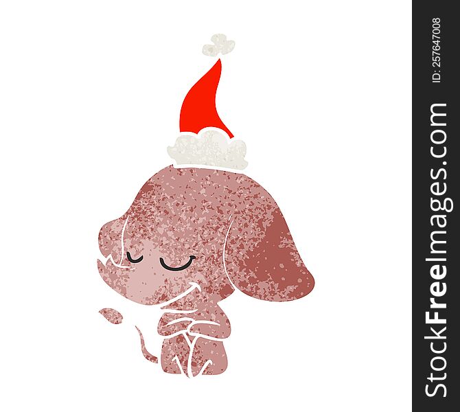 Retro Cartoon Of A Smiling Elephant Wearing Santa Hat