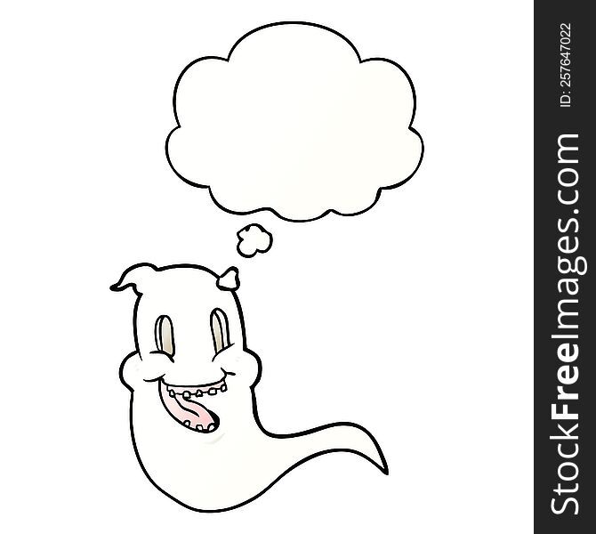 Cartoon Spooky Ghost And Thought Bubble In Smooth Gradient Style