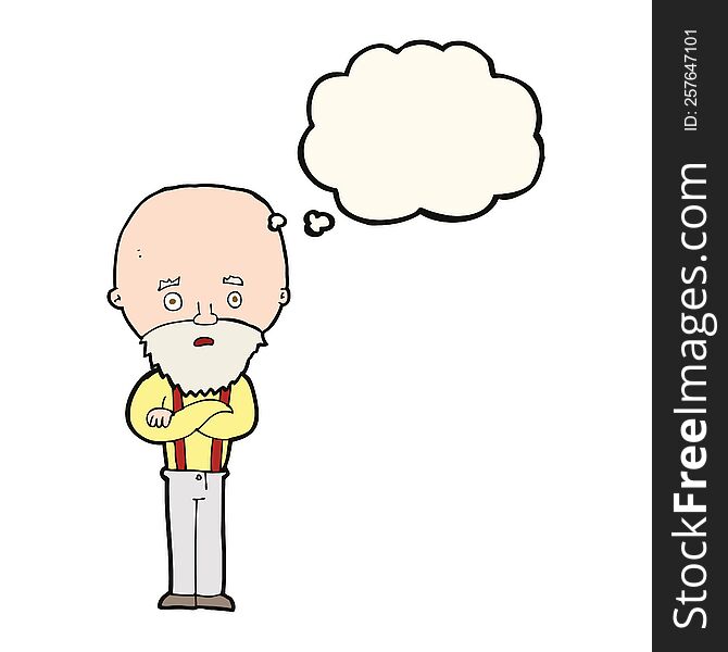 Cartoon Worried Old Man With Thought Bubble