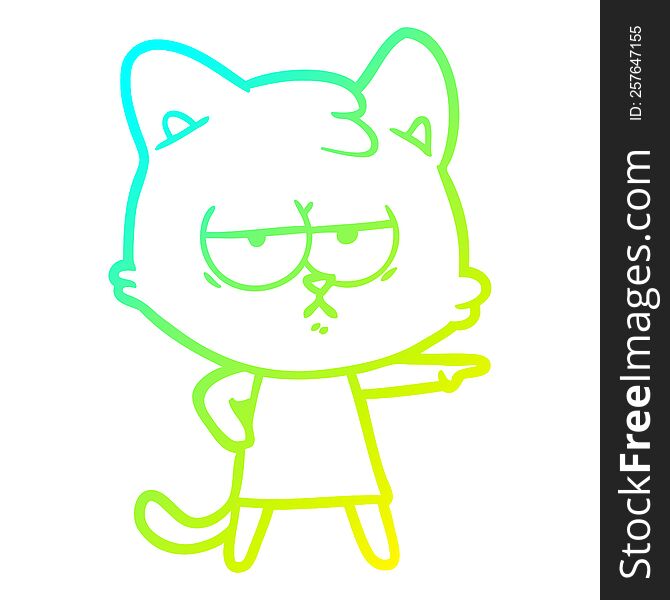 Cold Gradient Line Drawing Bored Cartoon Cat Pointing