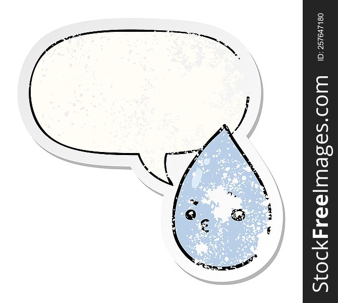 Cartoon Cute Raindrop And Speech Bubble Distressed Sticker