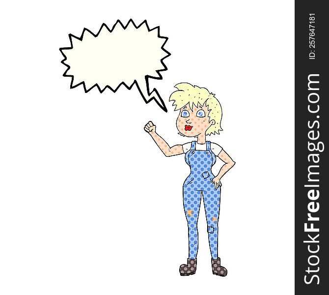 freehand drawn comic book speech bubble cartoon confident farmer woman