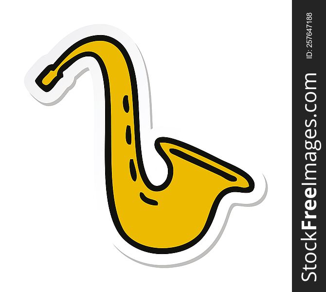 Sticker Of A Cute Cartoon Musical Saxophone