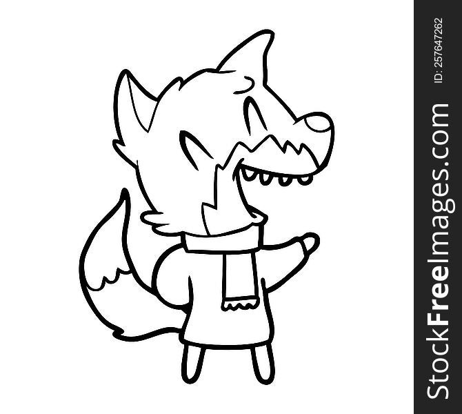 laughing fox wearing winter clothes. laughing fox wearing winter clothes