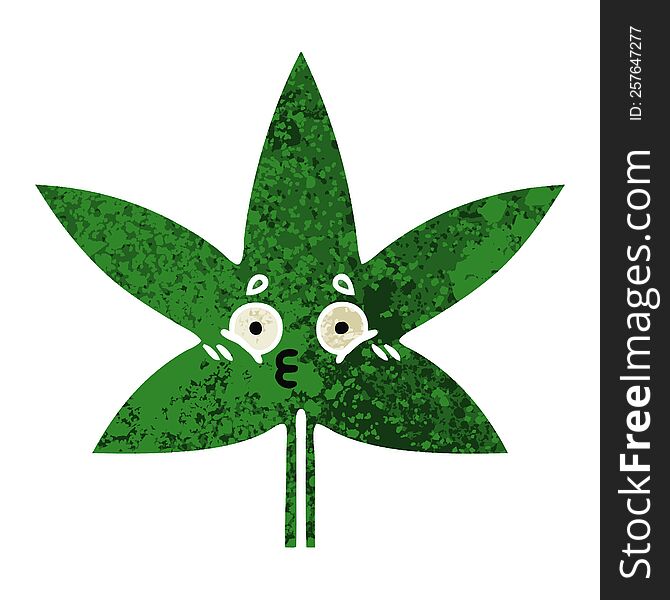 retro illustration style cartoon of a marijuana leaf