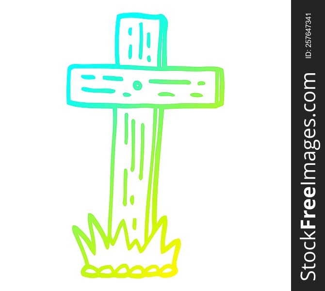 cold gradient line drawing cartoon wooden cross