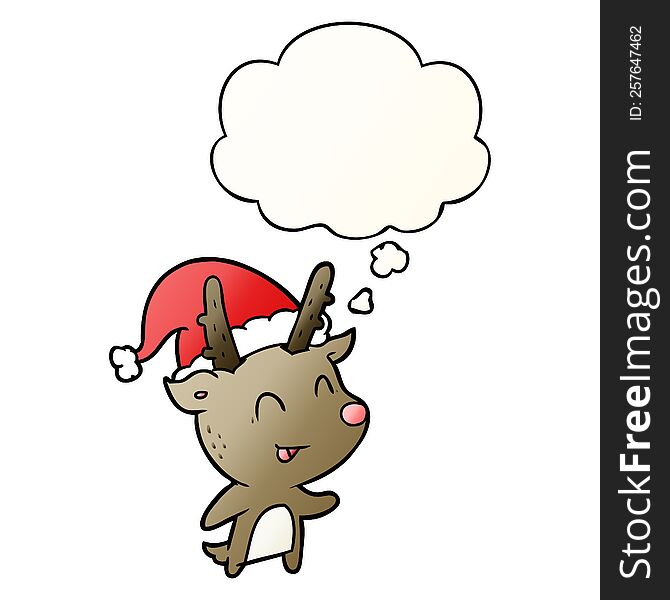 cartoon christmas reindeer with thought bubble in smooth gradient style