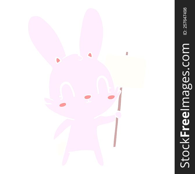 Cute Flat Color Style Cartoon Rabbit With Sign