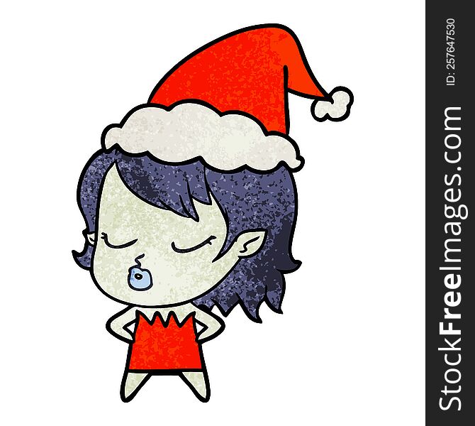 Cute Textured Cartoon Of A Vampire Girl Wearing Santa Hat