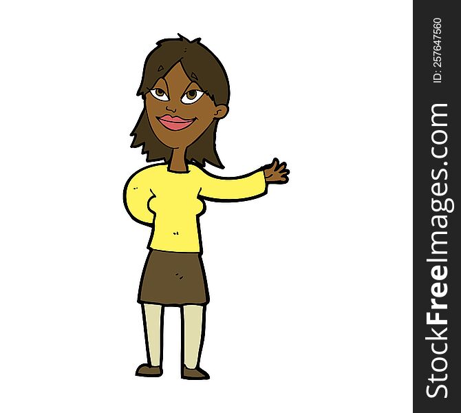 Cartoon Woman Gesturing To Show Something