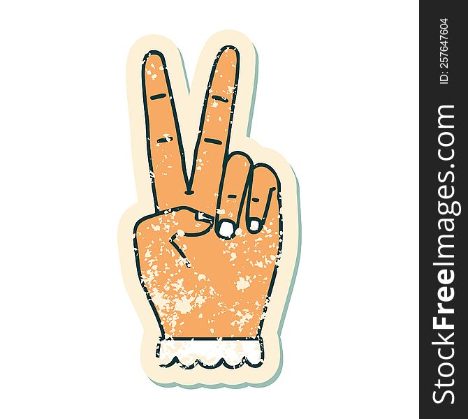 Peace Symbol Two Finger Hand Gesture Grunge Sticker