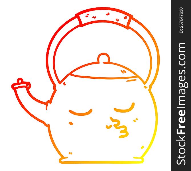 warm gradient line drawing of a cartoon kettle