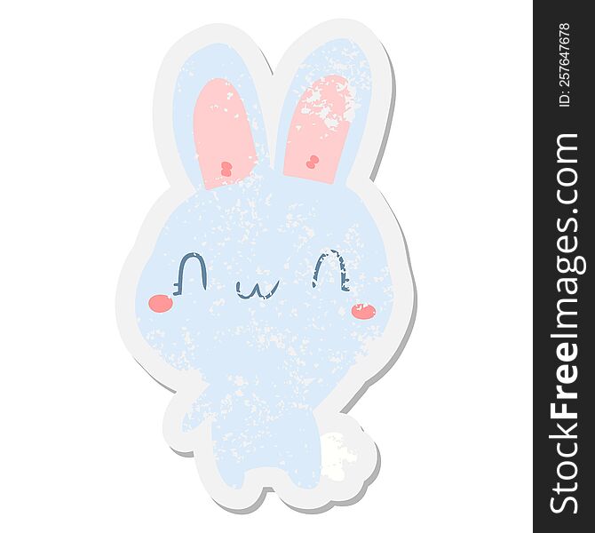 Cartoon Rabbit Waving Grunge Sticker