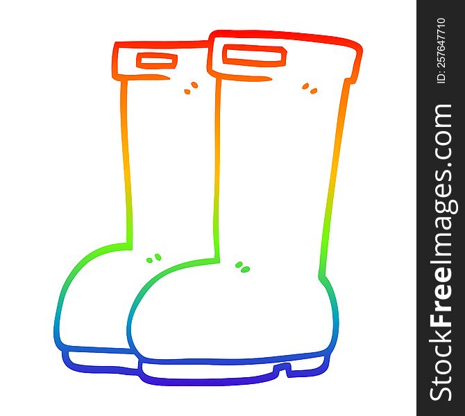 Rainbow Gradient Line Drawing Cartoon Red Wellies