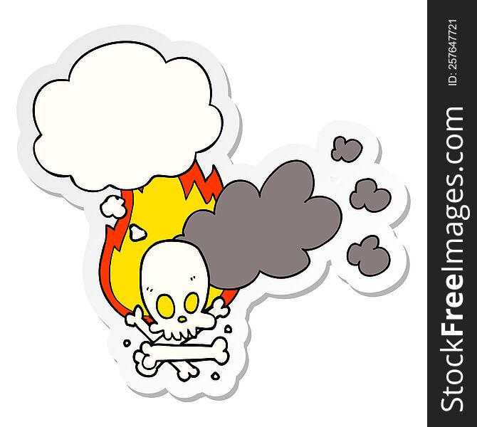 Cartoon Spooky Burning Bones And Thought Bubble As A Printed Sticker