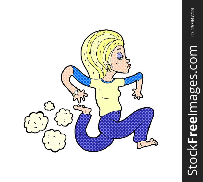 cartoon woman running barefoot. cartoon woman running barefoot