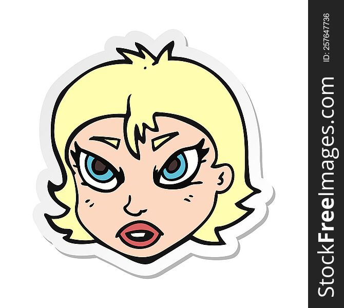 Sticker Of A Cartoon Angry Female Face