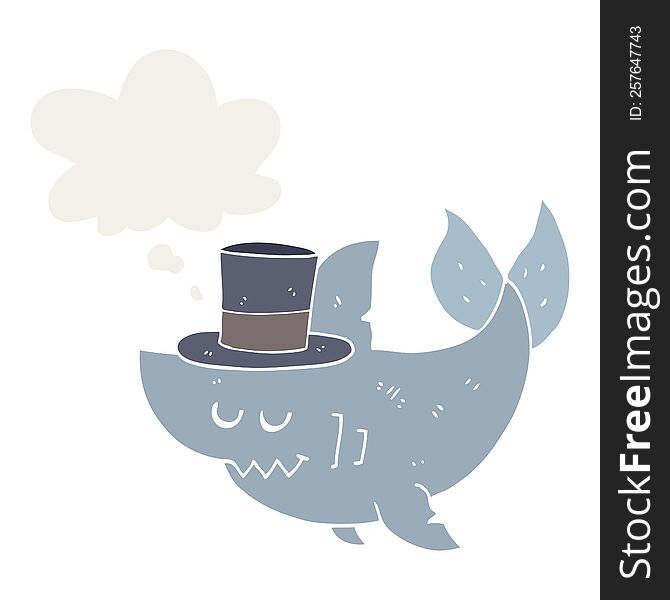 Cartoon Shark Wearing Top Hat And Thought Bubble In Retro Style
