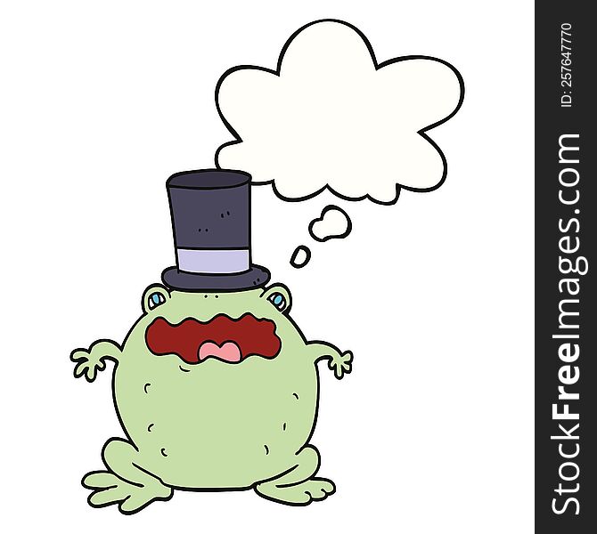 cartoon toad wearing top hat with thought bubble
