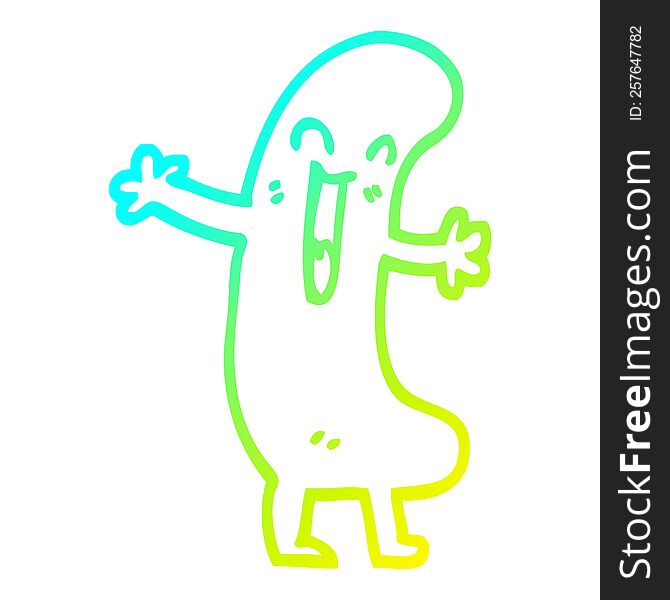 cold gradient line drawing of a cartoon happy sausage
