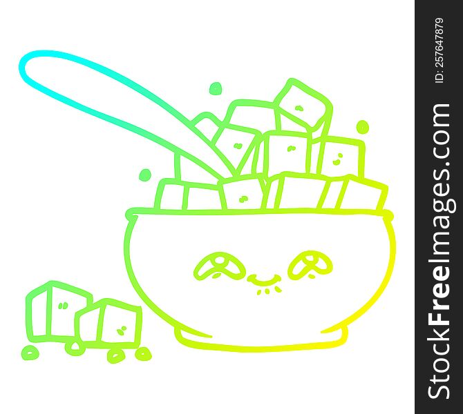 cold gradient line drawing of a cartoon sugar bowl