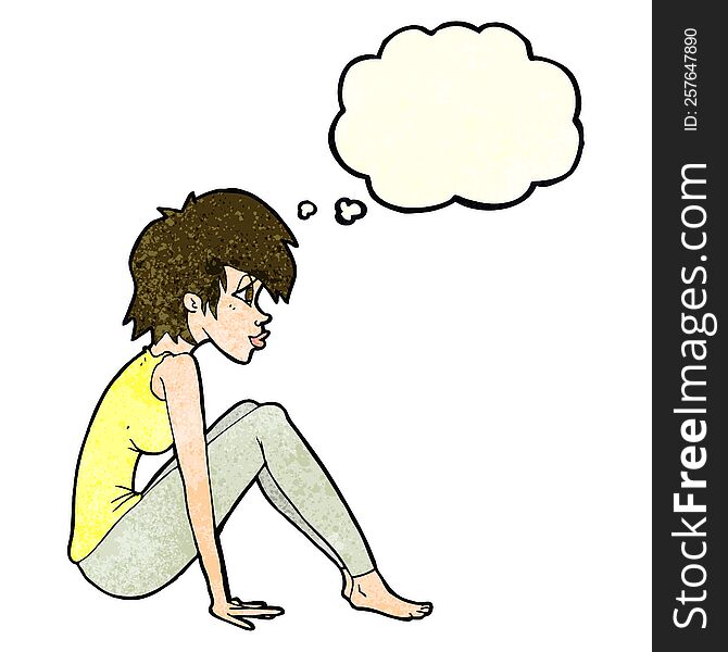Cartoon Woman Sitting With Thought Bubble