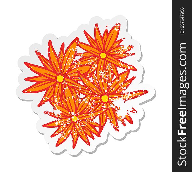 distressed sticker of a cartoon bright flowers