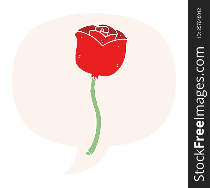 cartoon rose with speech bubble in retro style