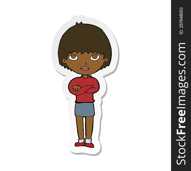 sticker of a cartoon woman with crossed arms