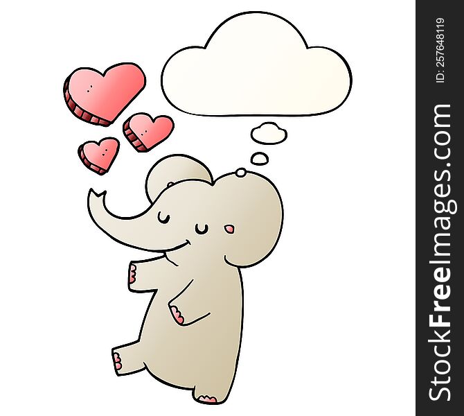 cartoon elephant with love hearts with thought bubble in smooth gradient style