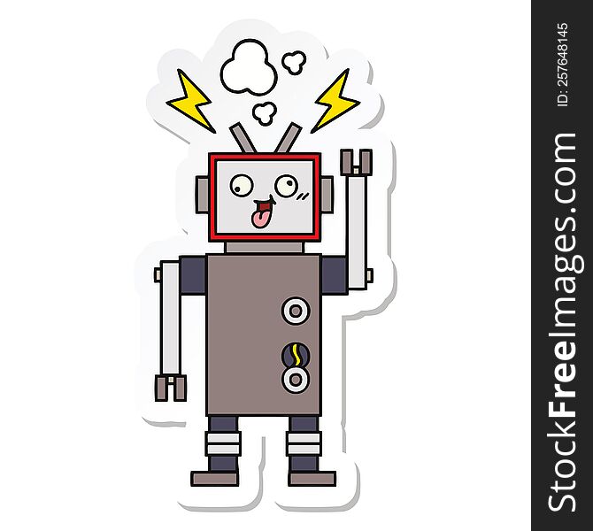 sticker of a cute cartoon crazy broken robot