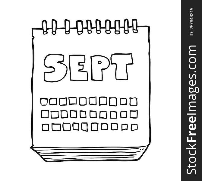 freehand drawn black and white cartoon calendar showing month of September